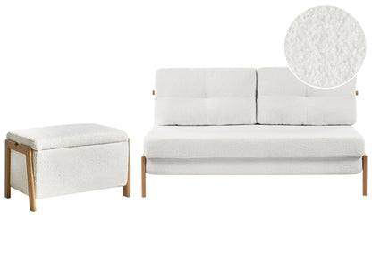 Living White Boucle Sofa Bed Set With Storage Bench And Iron Legs Modern Living Room Furniture