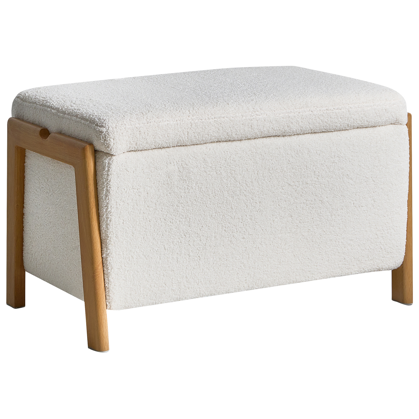 Storage Bench White Boucle Upholstery With Integrated Iron Leg Storage For Living Room And Bedroom