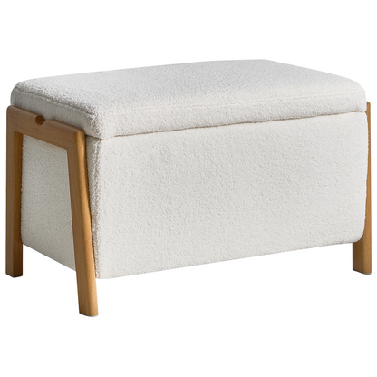 Storage Bench White Boucle Upholstery With Integrated Iron Leg Storage For Living Room And Bedroom