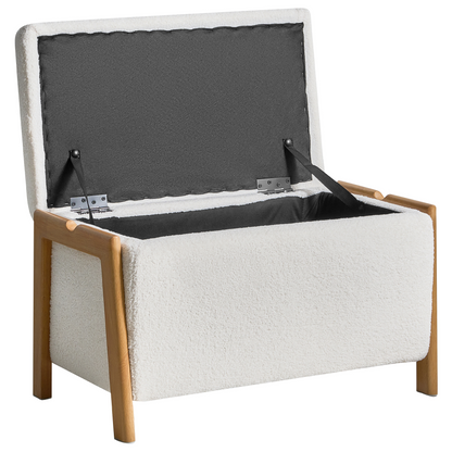 Storage Bench White Boucle Upholstery With Integrated Iron Leg Storage For Living Room And Bedroom