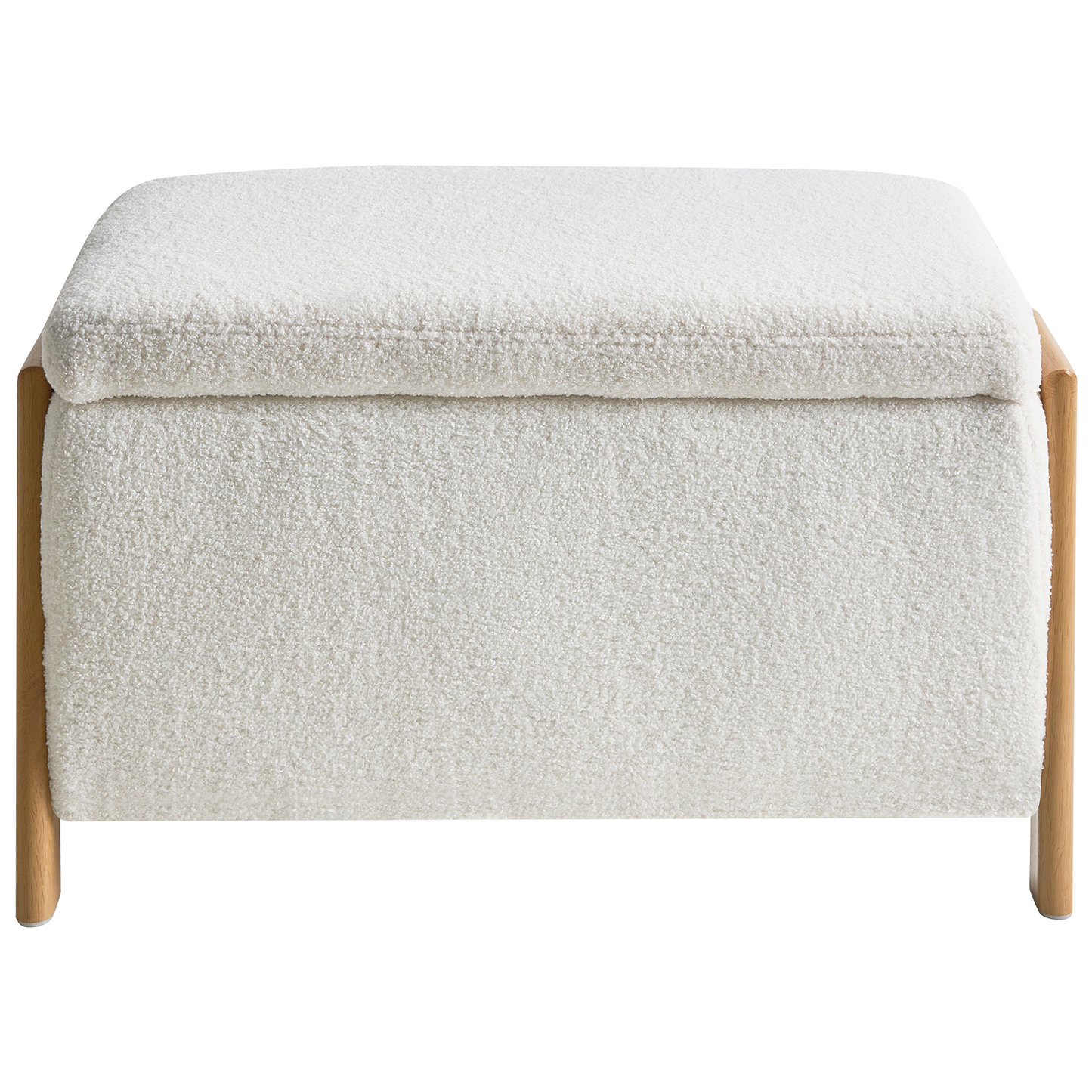 Storage Bench White Boucle Upholstery With Integrated Iron Leg Storage For Living Room And Bedroom