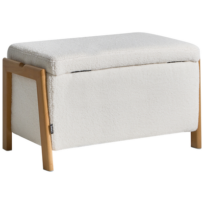 Storage Bench White Boucle Upholstery With Integrated Iron Leg Storage For Living Room And Bedroom