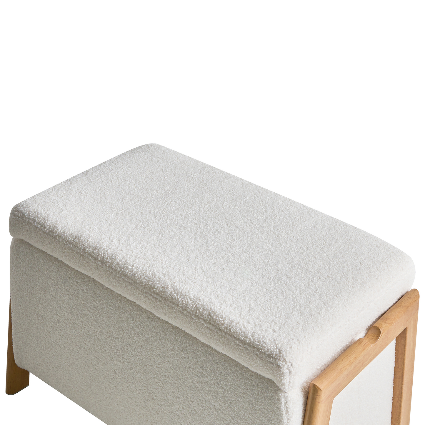 Storage Bench White Boucle Upholstery With Integrated Iron Leg Storage For Living Room And Bedroom