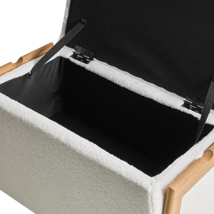 Storage Bench White Boucle Upholstery With Integrated Iron Leg Storage For Living Room And Bedroom
