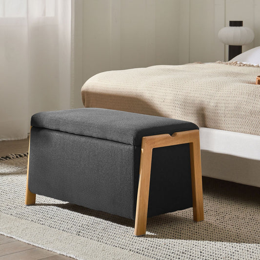 Storage Bench Black Fabric Upholstery With Hidden Storage