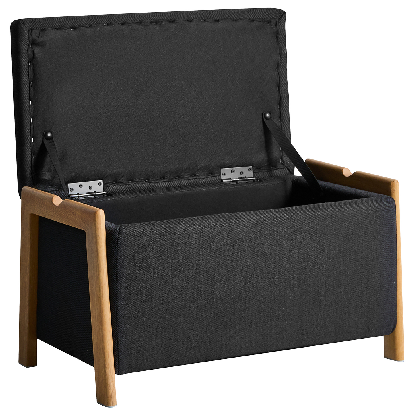 Storage Bench Black Fabric Upholstery With Hidden Storage
