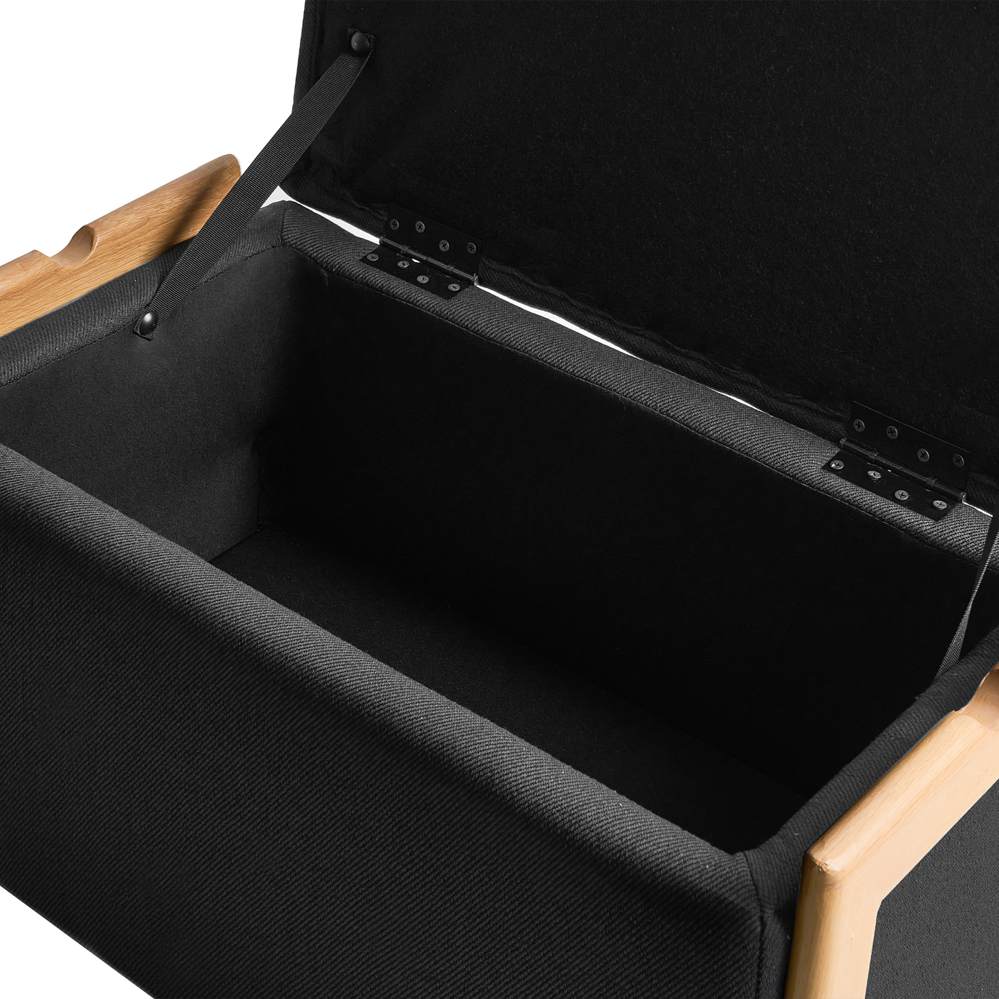 Storage Bench Black Fabric Upholstery With Hidden Storage