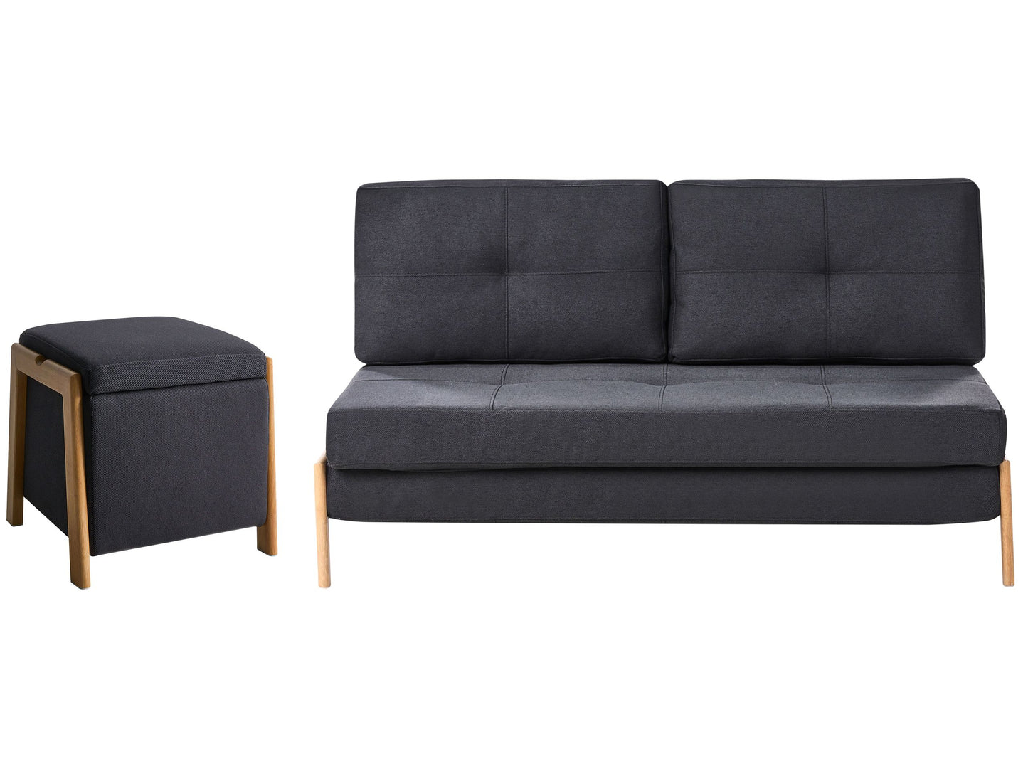 Sofa And Pouffe Set Black Fabric Iron Legs Sleep Function