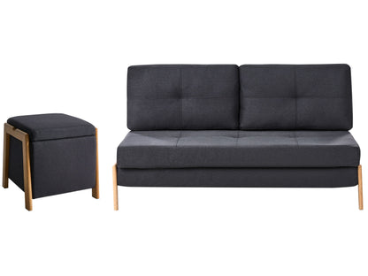 Sofa And Pouffe Set Black Fabric Iron Legs Sleep Function