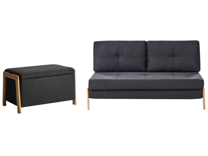 Black Fabric Sofa and Bench Set Sleeper With Iron Legs