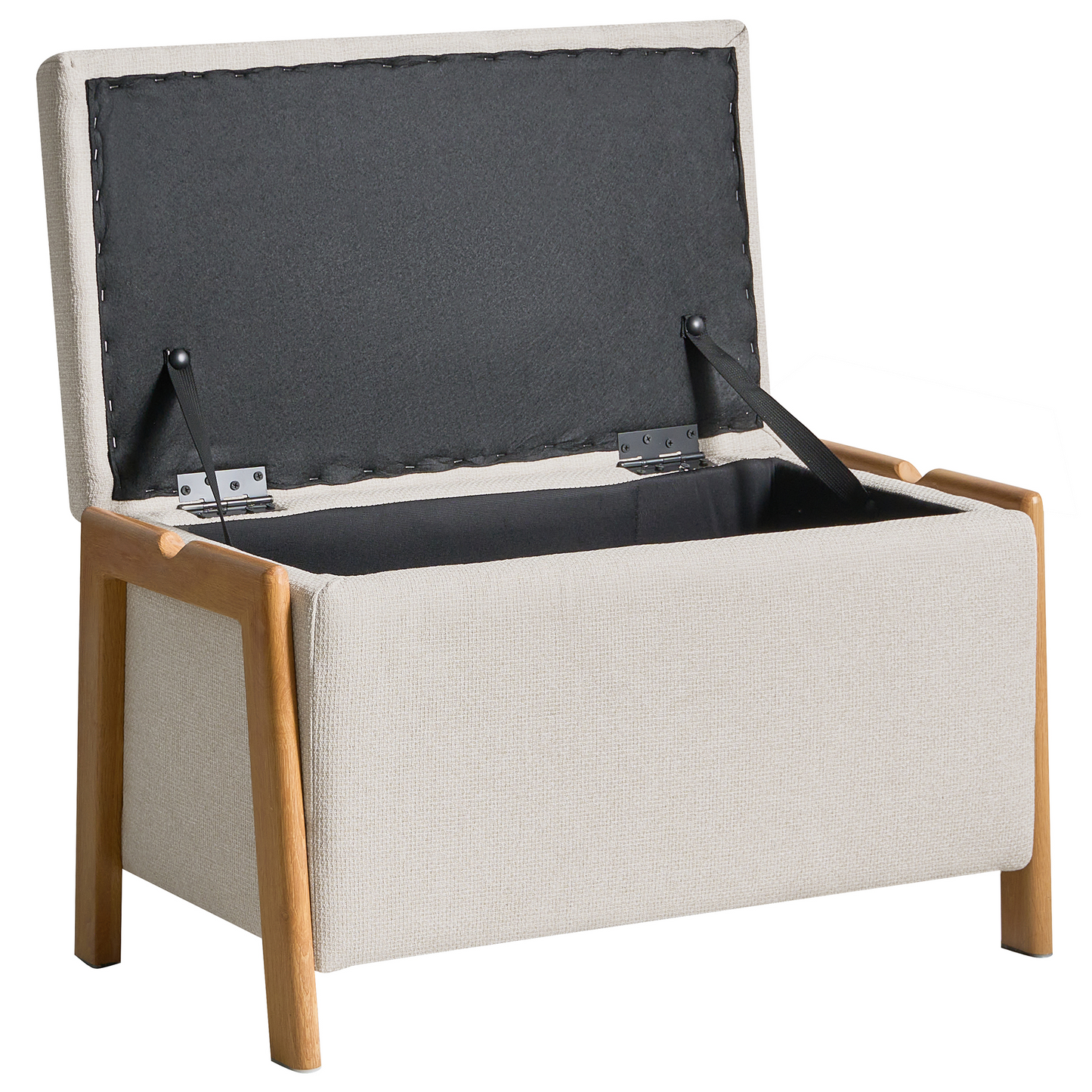 Storage Bench Light Beige Fabric Upholstery With Hidden Storage And Modern Design