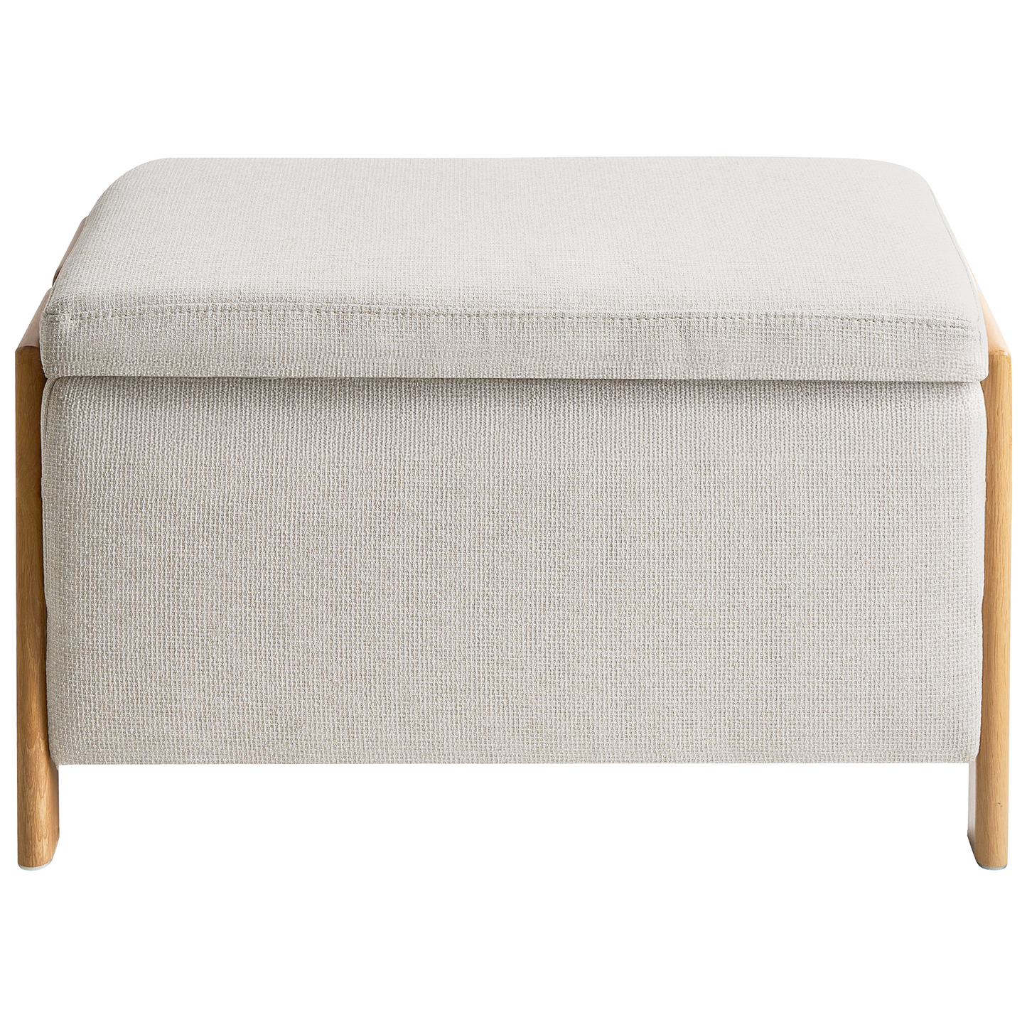 Storage Bench Light Beige Fabric Upholstery With Hidden Storage And Modern Design