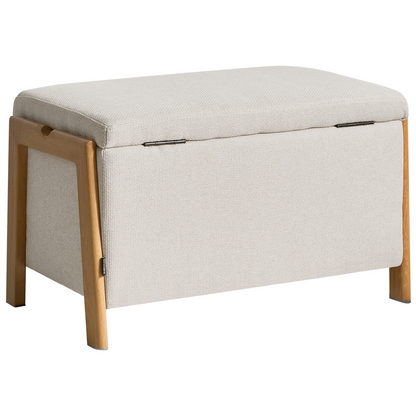 Storage Bench Light Beige Fabric Upholstery With Hidden Storage And Modern Design