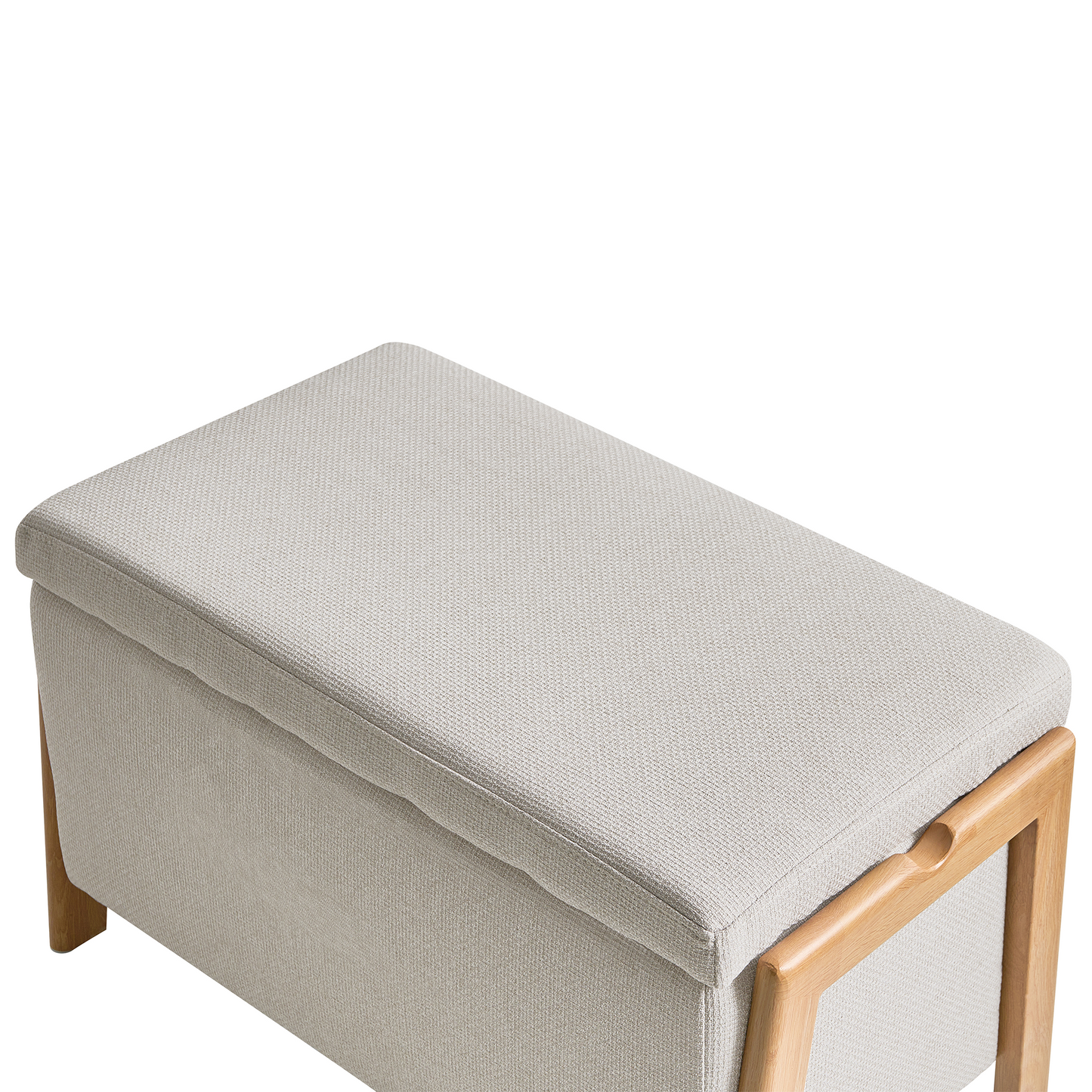 Storage Bench Light Beige Fabric Upholstery With Hidden Storage And Modern Design