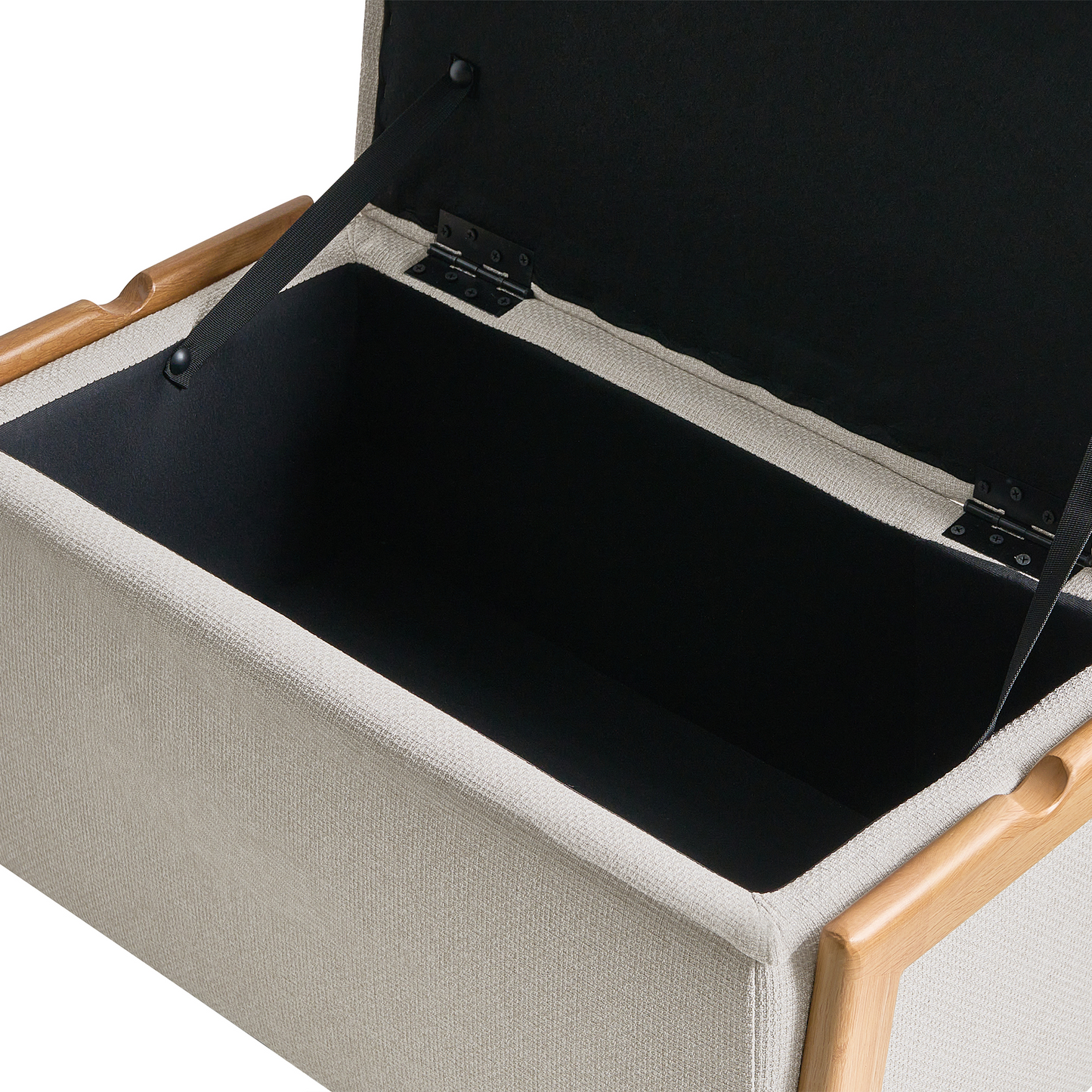 Storage Bench Light Beige Fabric Upholstery With Hidden Storage And Modern Design