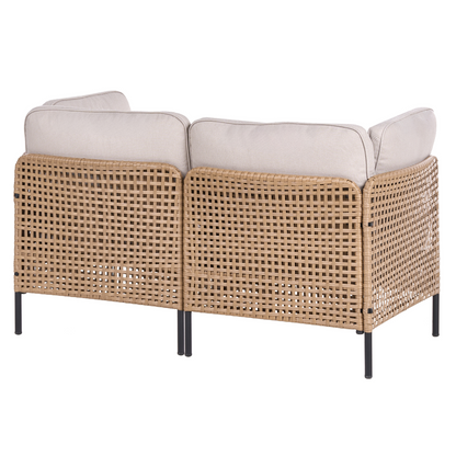 Outdoor 2 Seater Sofa Set with Glass Table Light Beige