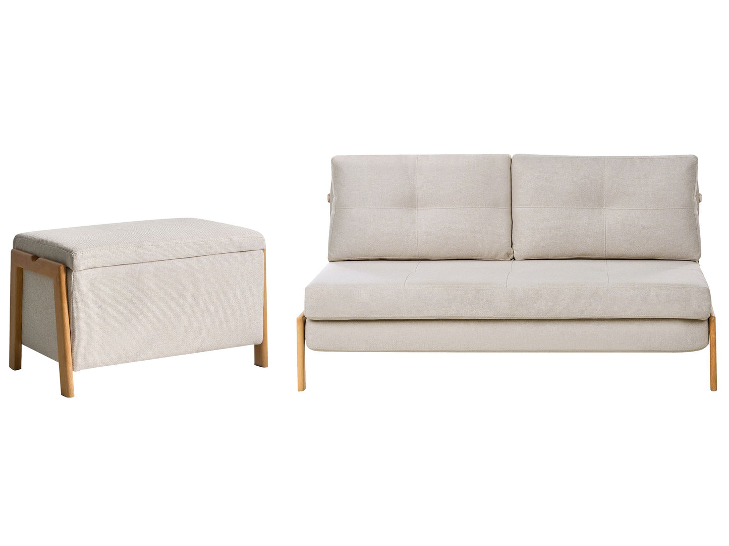 Sofa Bench Set Beige Fabric With Iron Legs Sleep Function