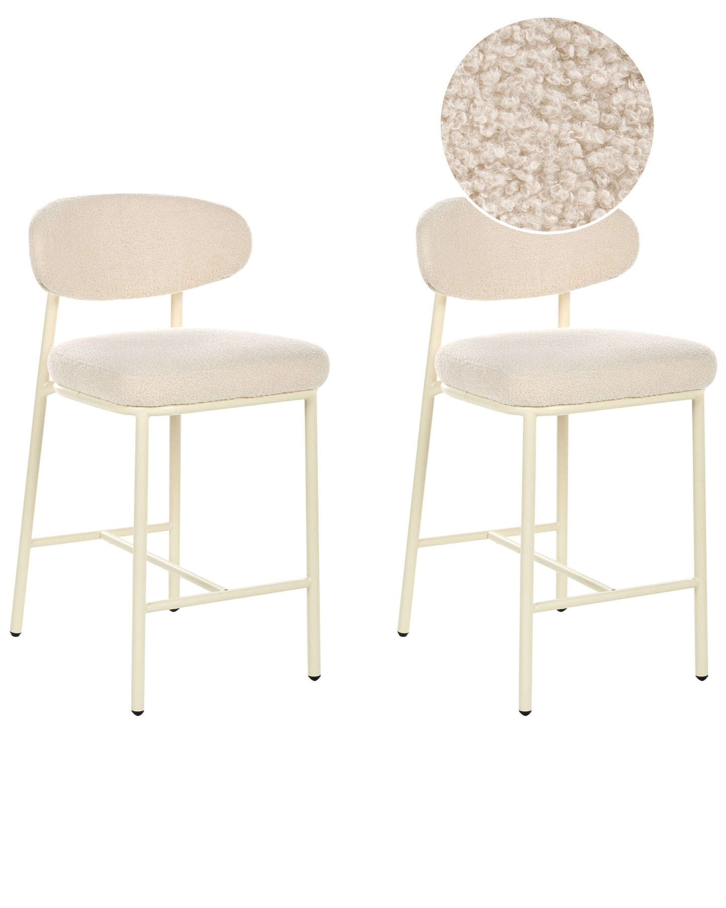 Boucle Bar Chairs Set Of 2 Armless With Iron Legs Light Beige