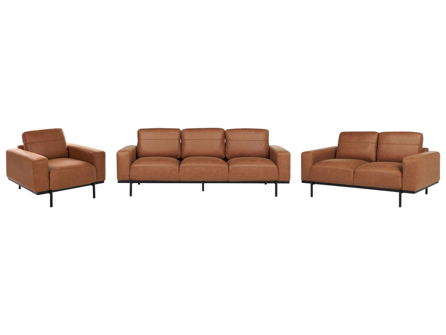 6 Seater Brown Faux Leather Sofa Set With Metal Legs