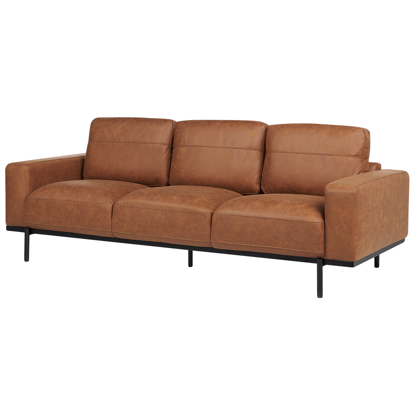 6 Seater Brown Faux Leather Sofa Set With Metal Legs