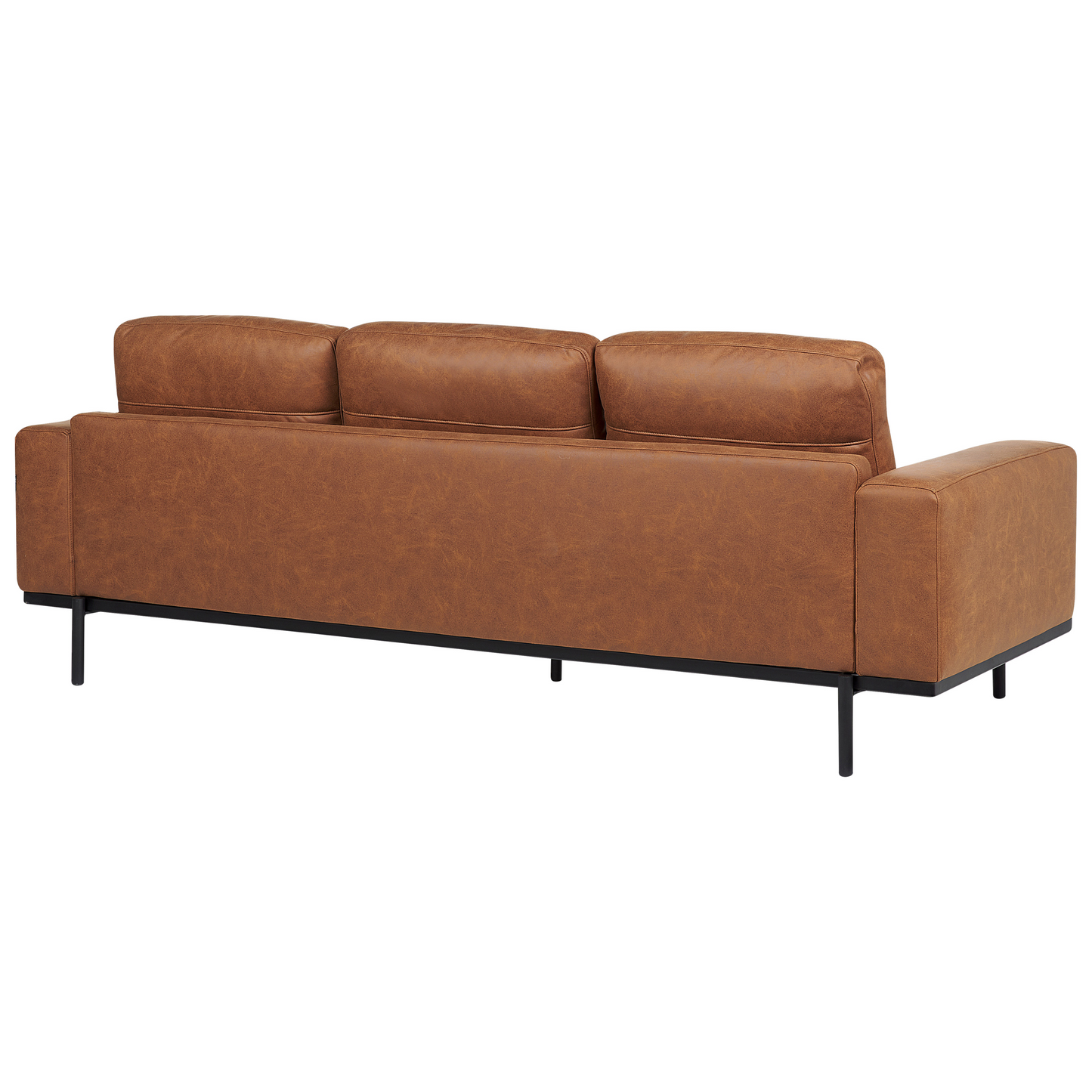 6 Seater Brown Faux Leather Sofa Set With Metal Legs