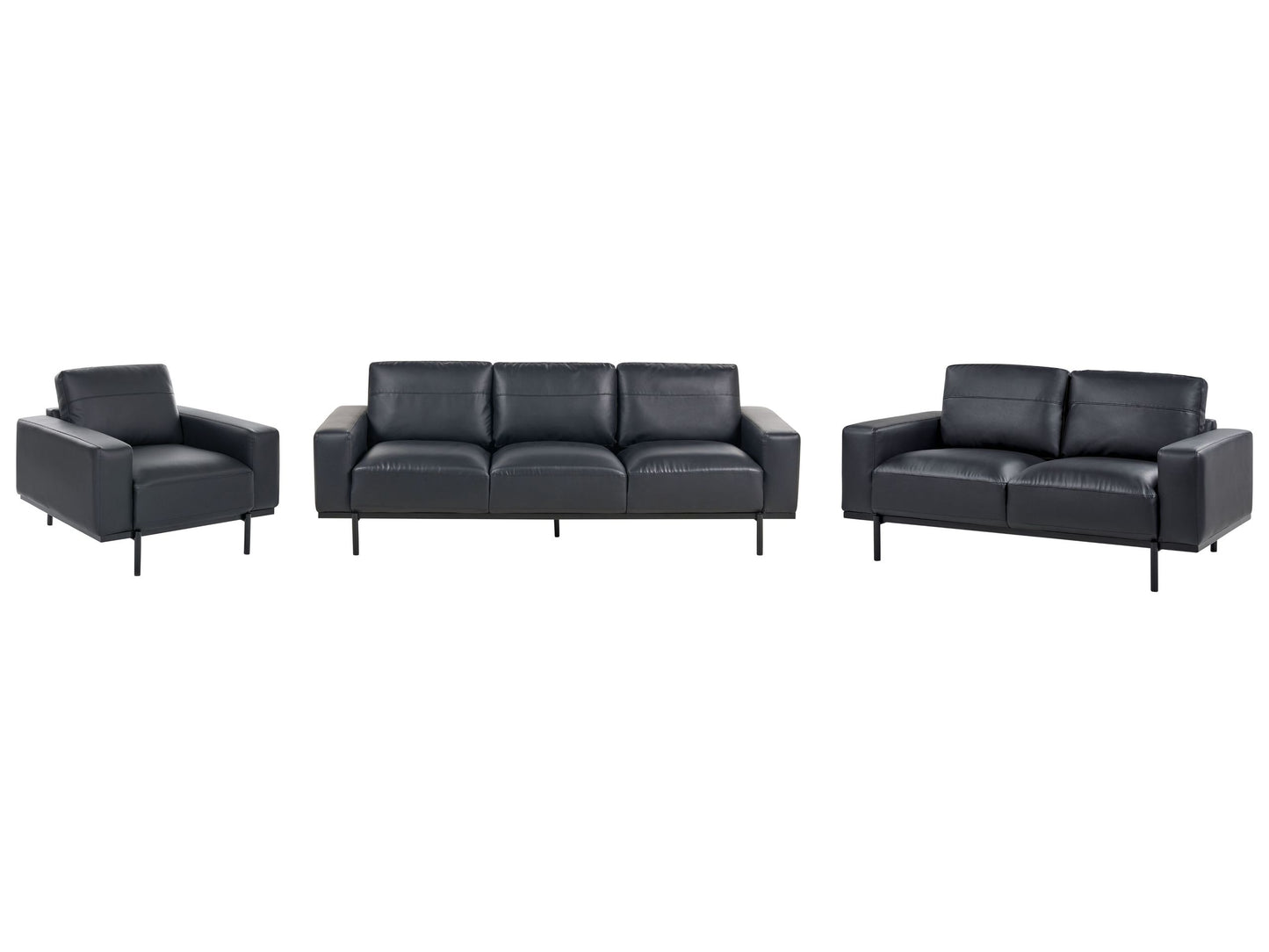 Home Black Faux Leather 6 Seater Living Room Set With Armchair