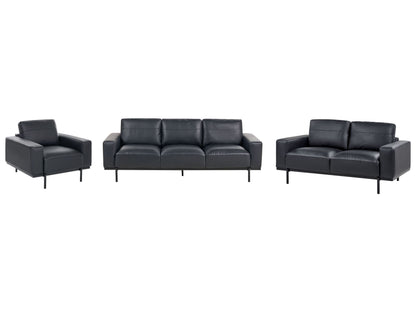 Home Black Faux Leather 6 Seater Living Room Set With Armchair