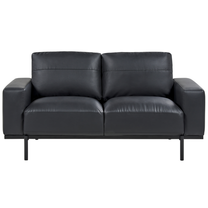 Home Black Faux Leather 6 Seater Living Room Set With Armchair