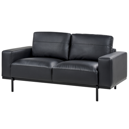 Home Black Faux Leather 6 Seater Living Room Set With Armchair