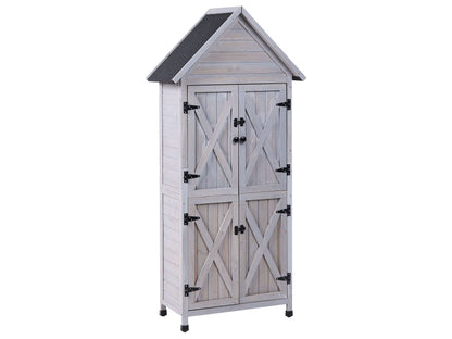 All Weather Outdoor Garden Shed Storage Grey Fir Wood Doors