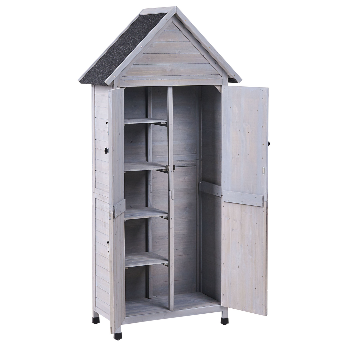All Weather Outdoor Garden Shed Storage Grey Fir Wood Doors