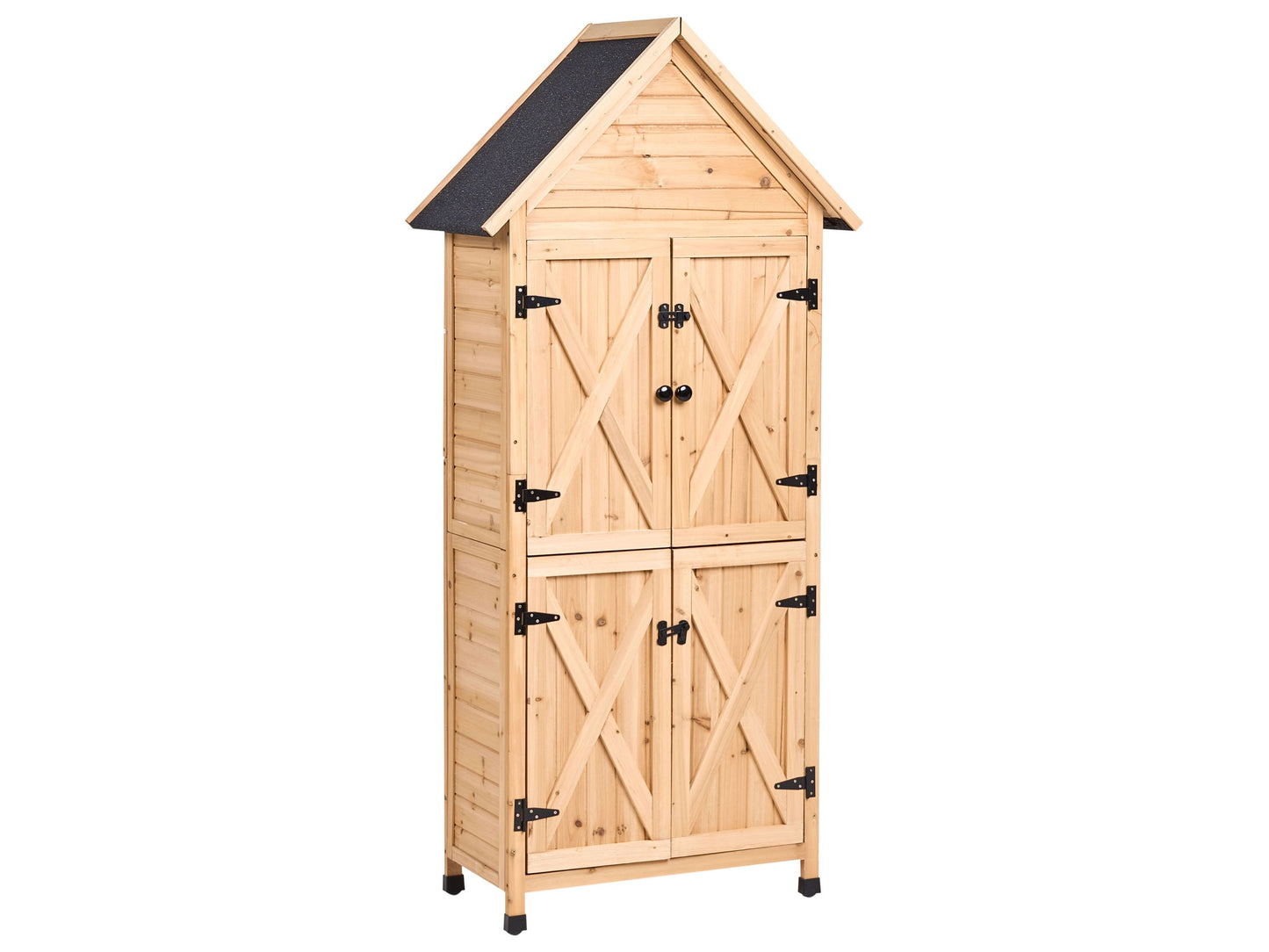 Outdoor Garden Shed Natural Fir Wood With Double Doors And Shelves All Weather Storage