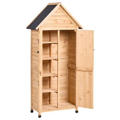 Outdoor Garden Shed Natural Fir Wood With Double Doors And Shelves All Weather Storage