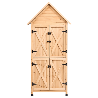Outdoor Garden Shed Natural Fir Wood With Double Doors And Shelves All Weather Storage