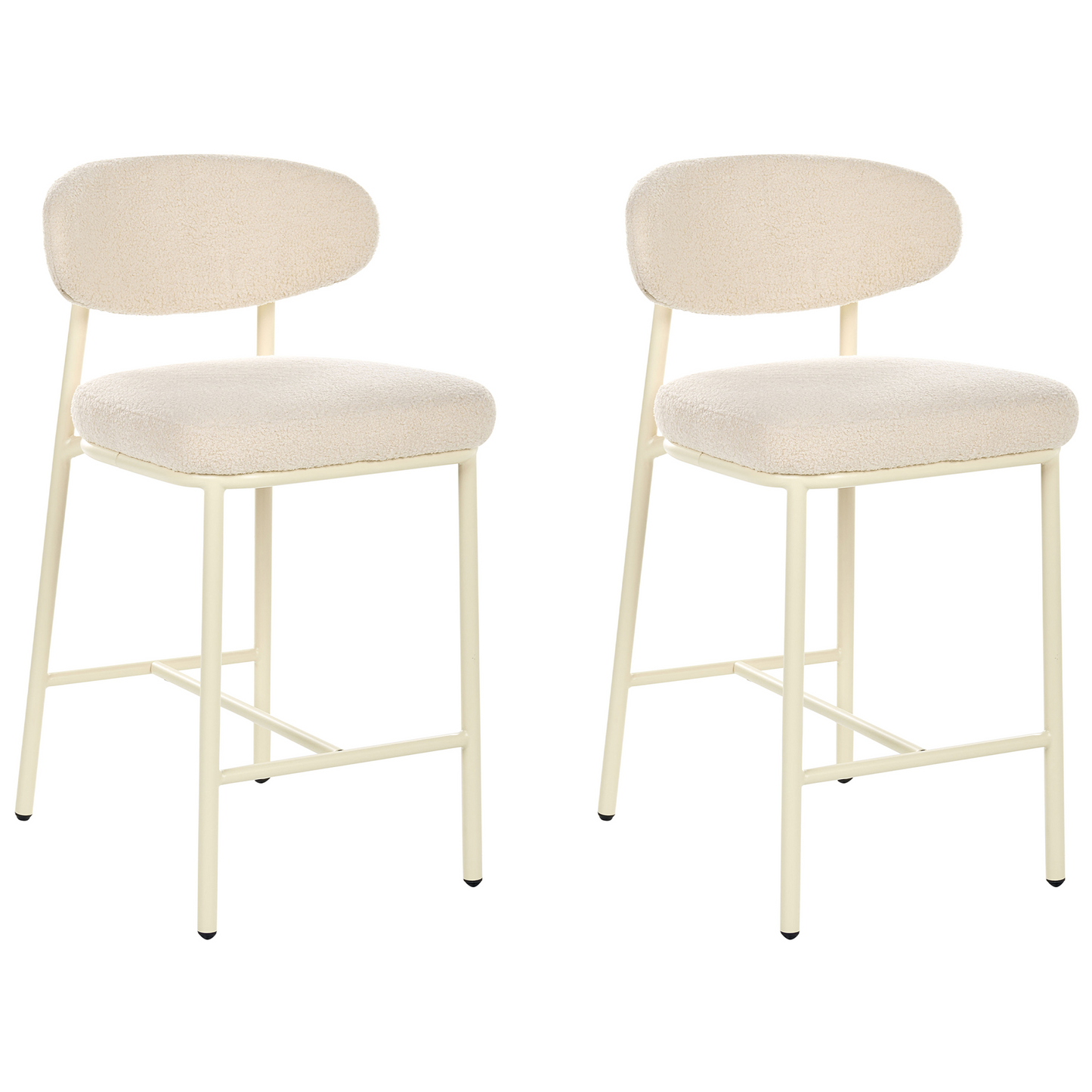 Boucle Bar Chairs Set Of 2 Armless With Iron Legs Light Beige