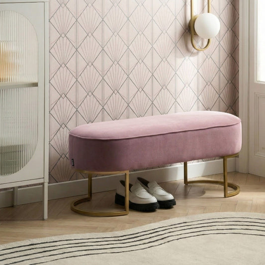 Velvet Pink Bed Bench With Gold Metal Legs