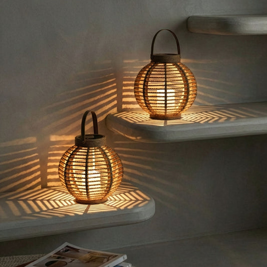 Garden Lanterns Set of 2 Hemp Solar LED Lights
