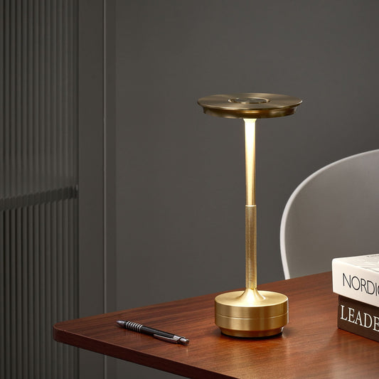 Wireless Table Lamp Gold Metal USB C Rechargeable