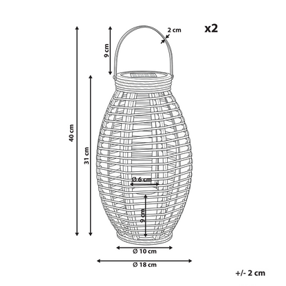 Natural Hemp Outdoor LED Lanterns Set of 2 Solar Powered