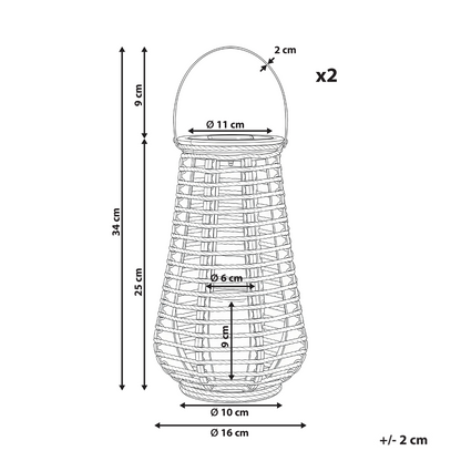 Hemp LED Lanterns Set Of 2 Solar-Powered Boho Outdoor