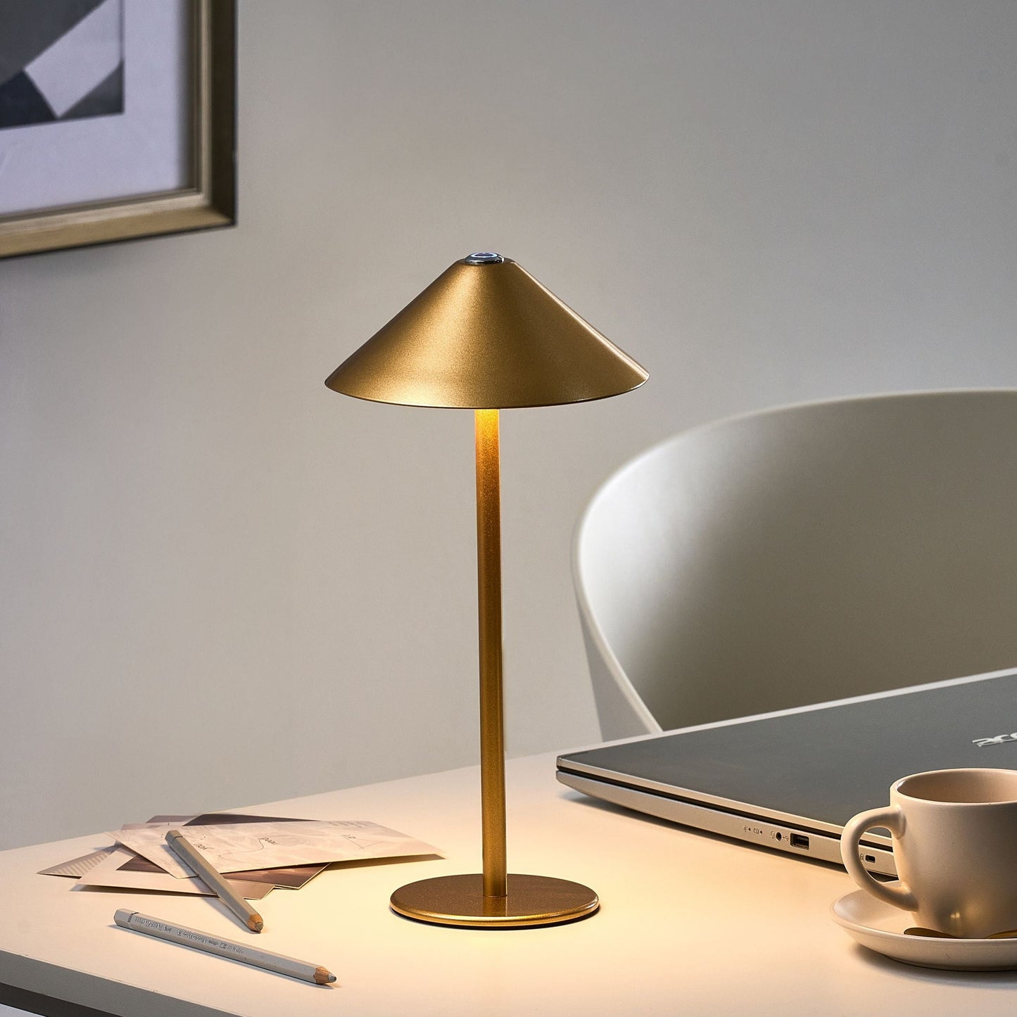 Wireless Table Lamp Gold USB C Port Rechargeable