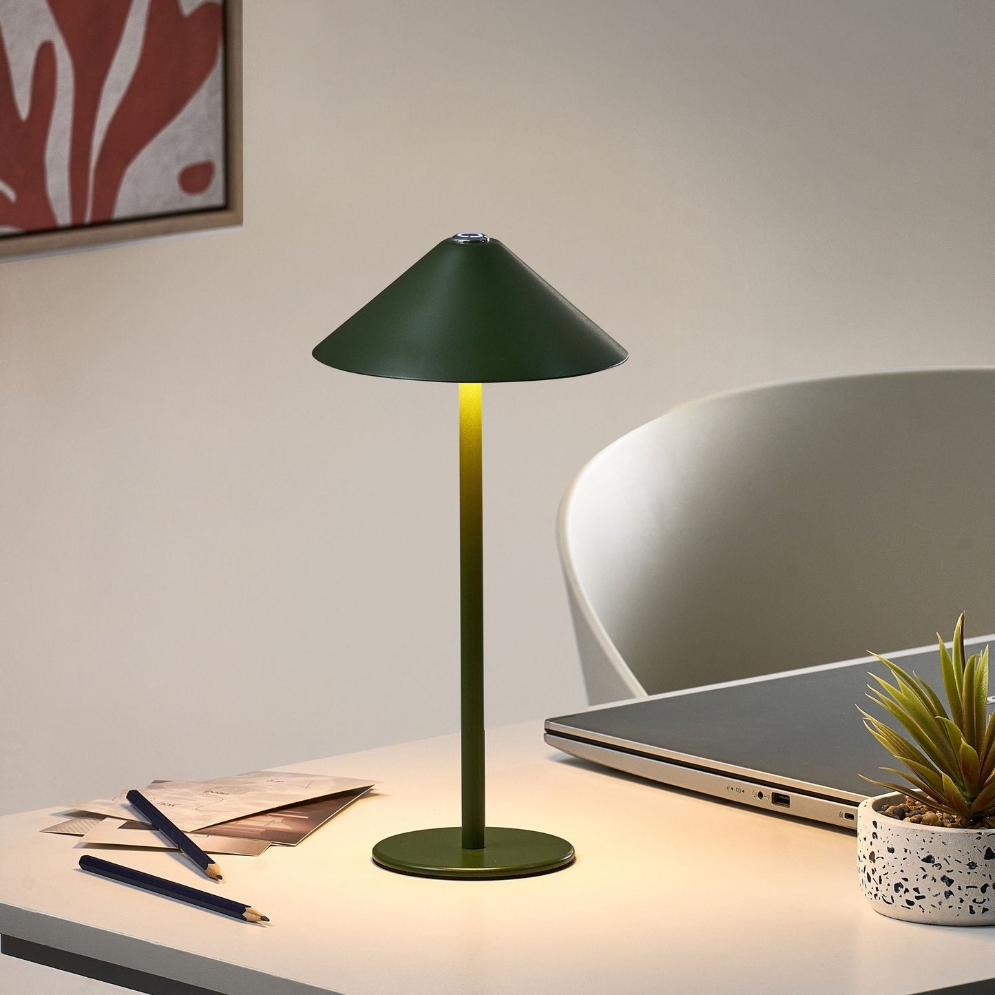 Wireless Table Lamp Green USB C Rechargeable