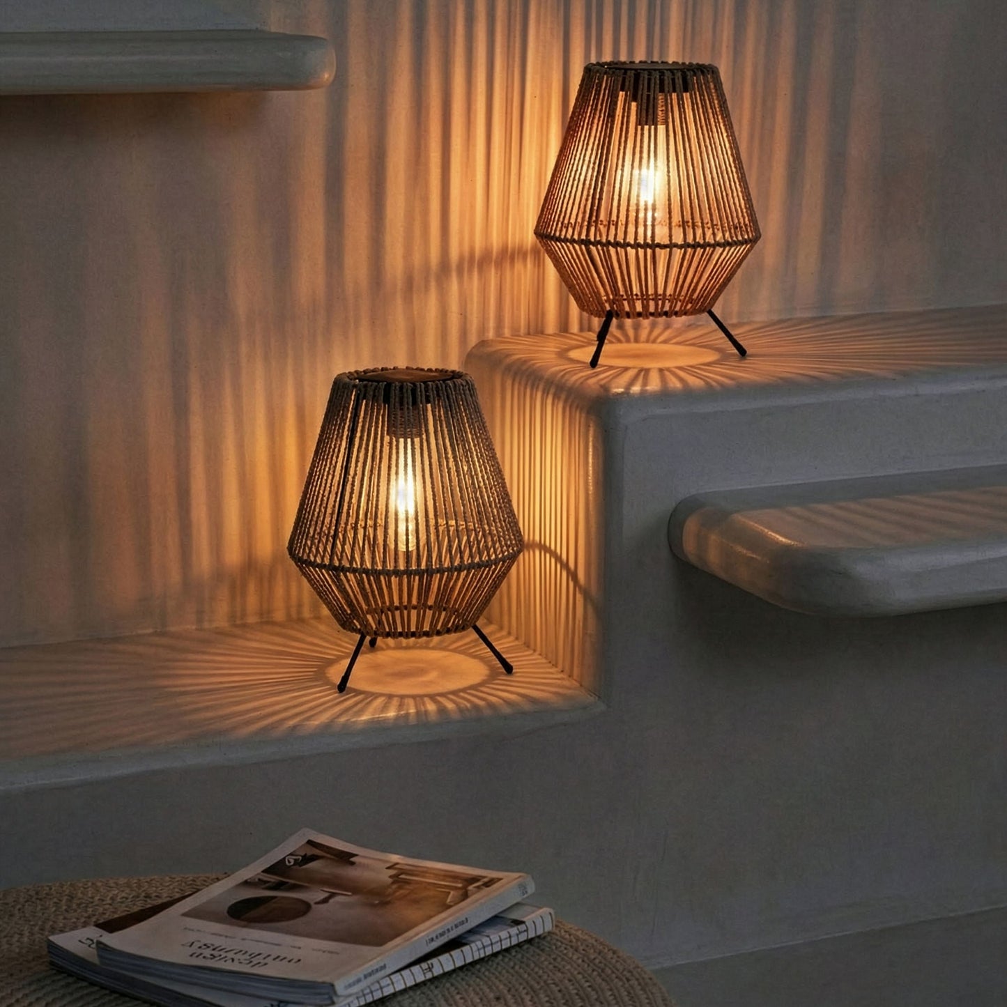 Two Pack Solar LED Lanterns Grey Diamond Shape Outdoor