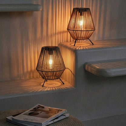 Two Pack Solar LED Lanterns Grey Diamond Shape Outdoor