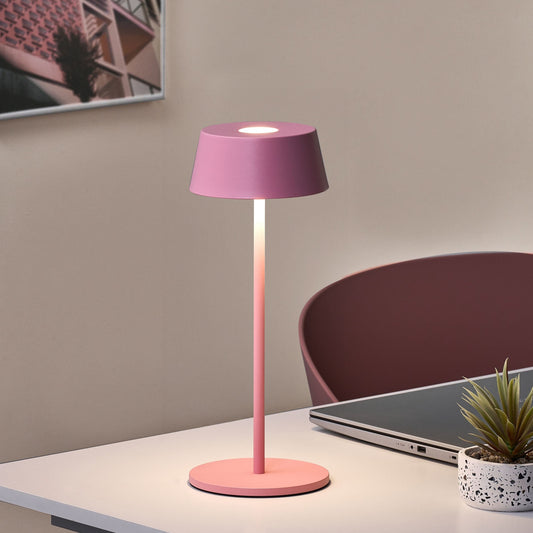 Pink Metal Wireless Table Lamp USB C Rechargeable