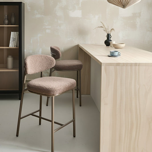 Taupe Boucle Bar Chairs Set Armless Iron Legs Retro Dining