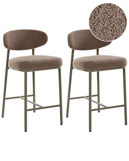 Taupe Boucle Bar Chairs Set Armless Iron Legs Retro Dining