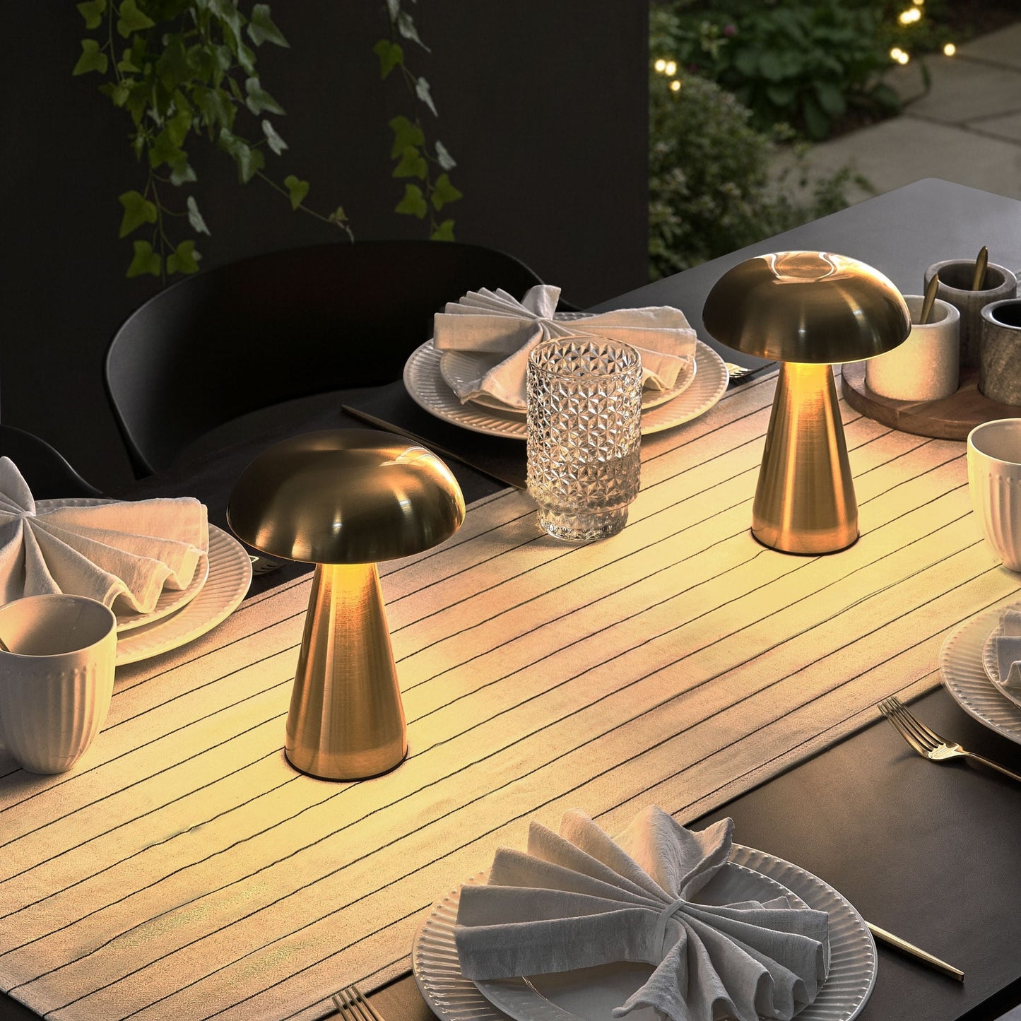 Set Of 2 Wireless USB C LED Table Lamps Gold Rechargeable