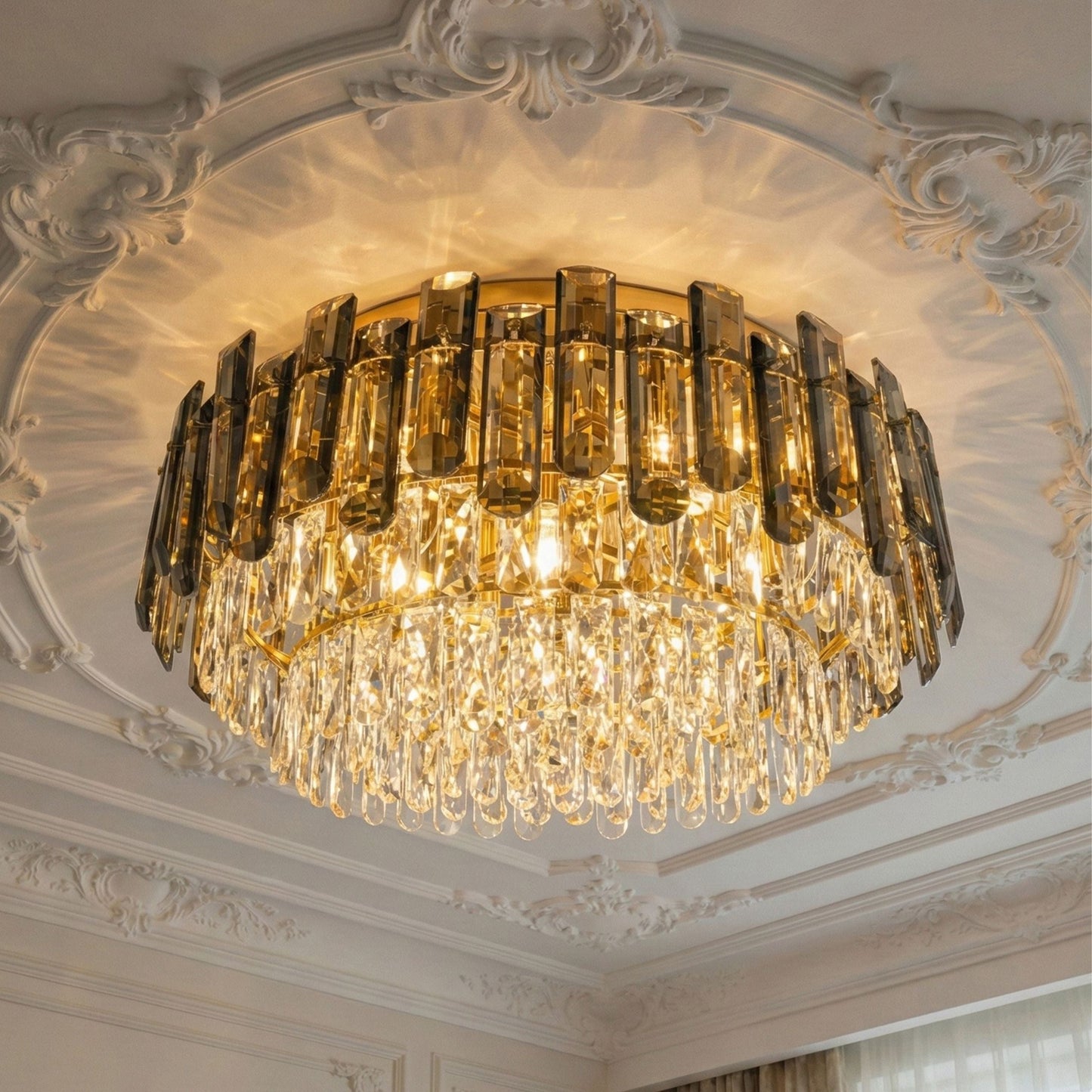 Drum Crystal Chandelier Silver Iron Acrylic Tiered