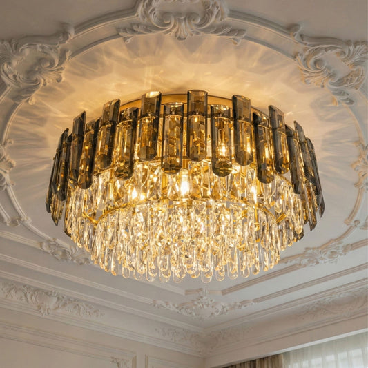 Drum Crystal Chandelier Silver Iron Acrylic Tiered